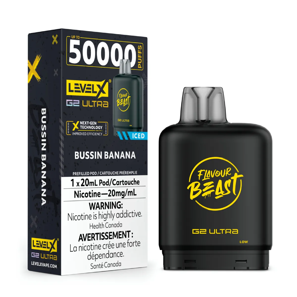 levelx boost g2 ultra flavourbeast pod apr2025 render fam 20mg bussinbanana 2.webp